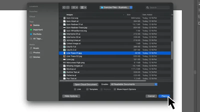 Black arrow clicking a blue button