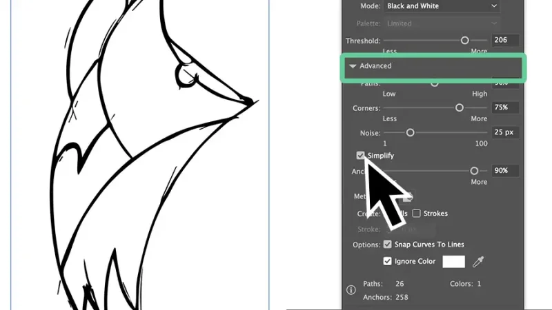 Black arrow pointing to menu items next to image of fox