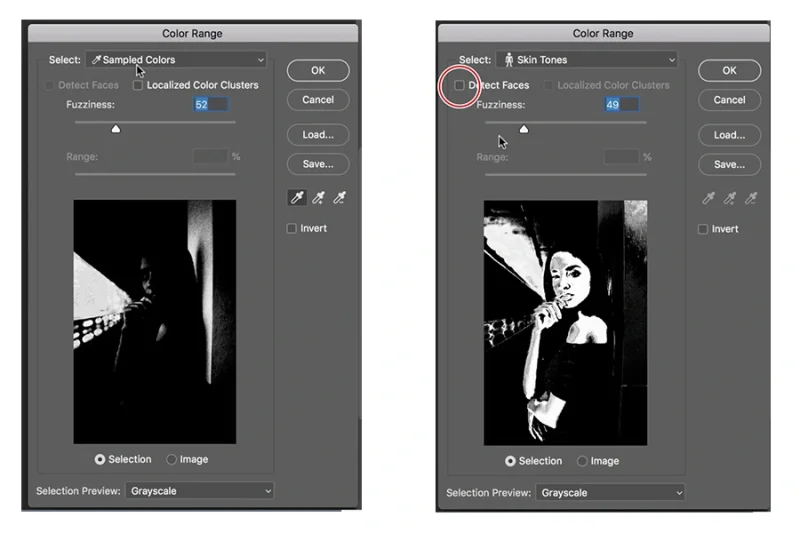Try the Detect Faces option to see if it give a better selection of the skin areas.