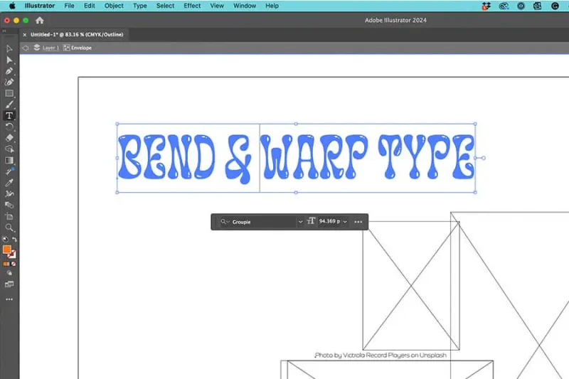 A screenshot of editing warped text in outline view in Adobe Illustrator