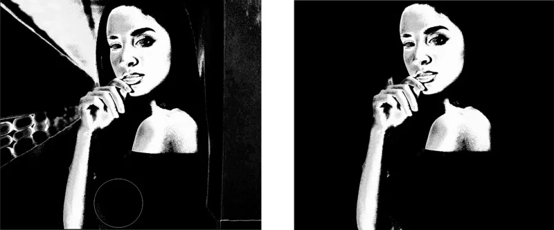 Before and after painting on the mask