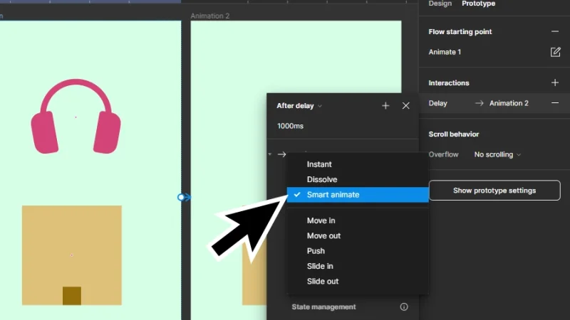 highlighted smart animate on the interactions panel in figma