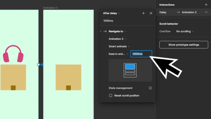 setting an animation duration time on the interactions panel in figma