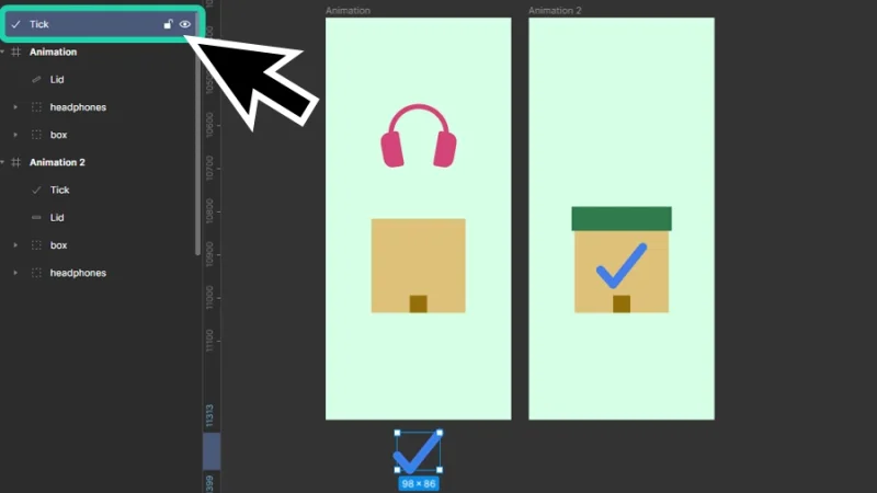 layer view of tick icon isolated outside original frame in figma