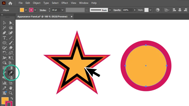 using the eyedropper tool to duplicate shape attributes in illustrator