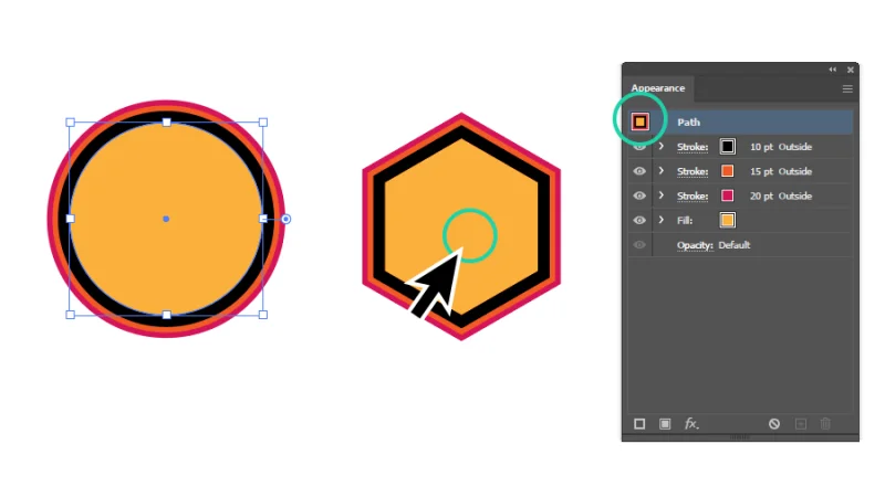 dragging attributes from the appearance panel to a new shape in illustrator