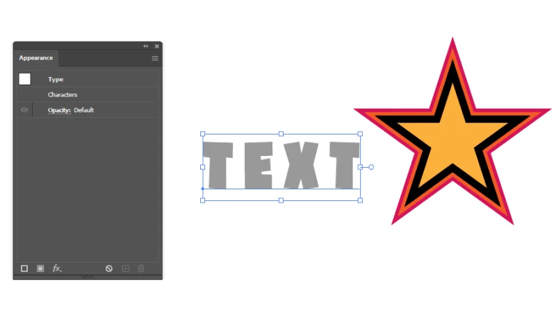setting up a text object in the appearance panel in illustrator
