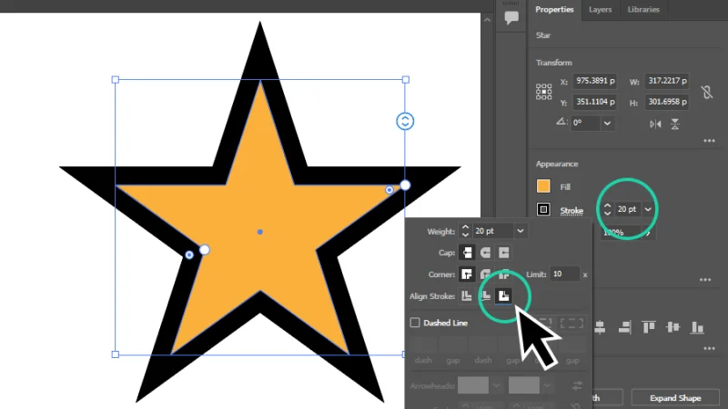 adding a stroke to a star shaped vector object in illustrator