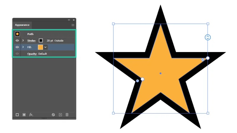 star shape attributes displayed in the appearance panel in illustrator