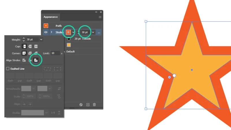 editing stroke attributes from within the appearance panel in illustrator