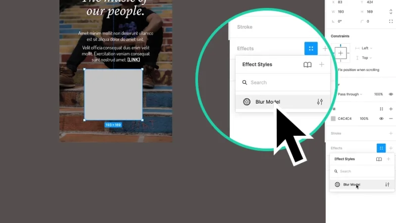 selecting a background blur effect style in figma