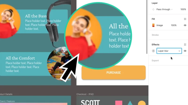 blurred image of a girl with headphones in figma