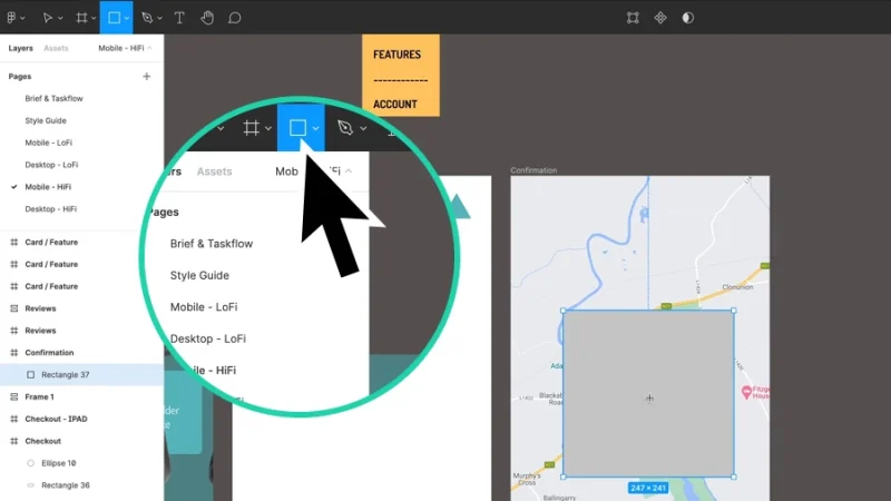 creating a new shape with the rectangle tool in figma