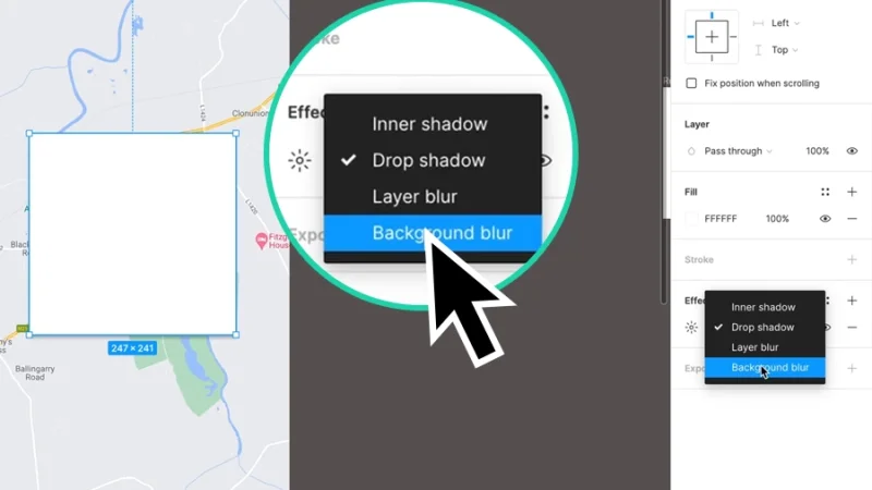 applying background blur to a square frame in figma