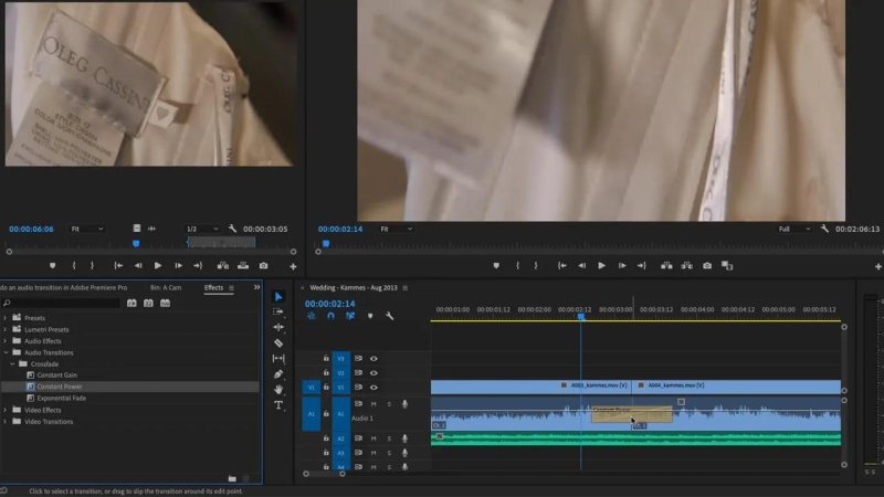 Premiere Pro timeline applying a 