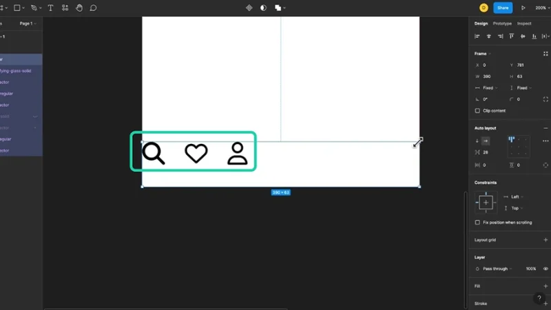 auto layout adjusted to top left placement in figma