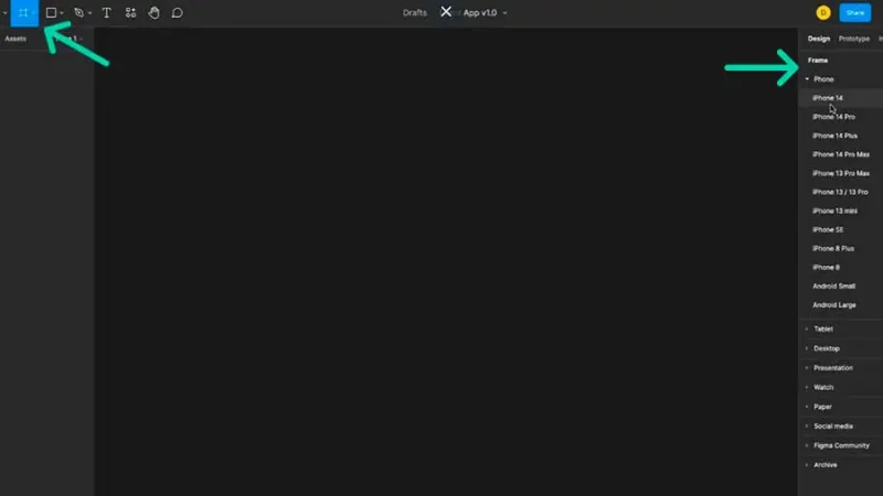 Frame tool highlighted in figma