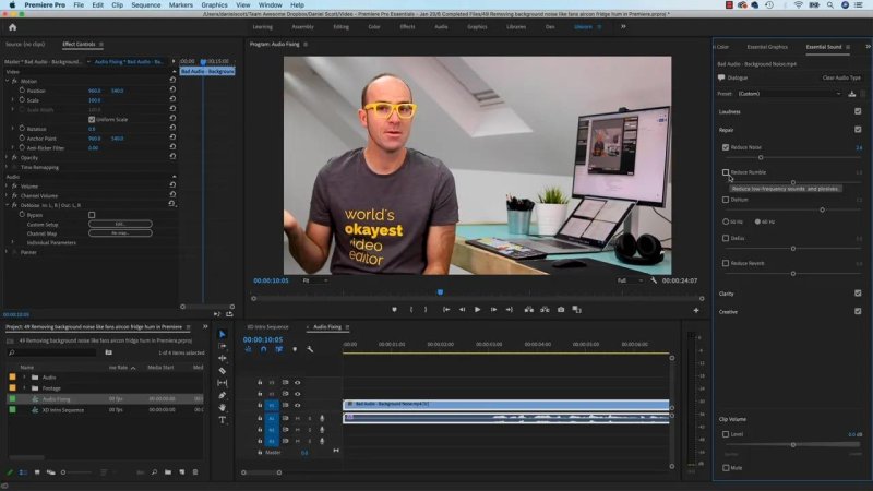 Premiere Pro workspace configuring the 