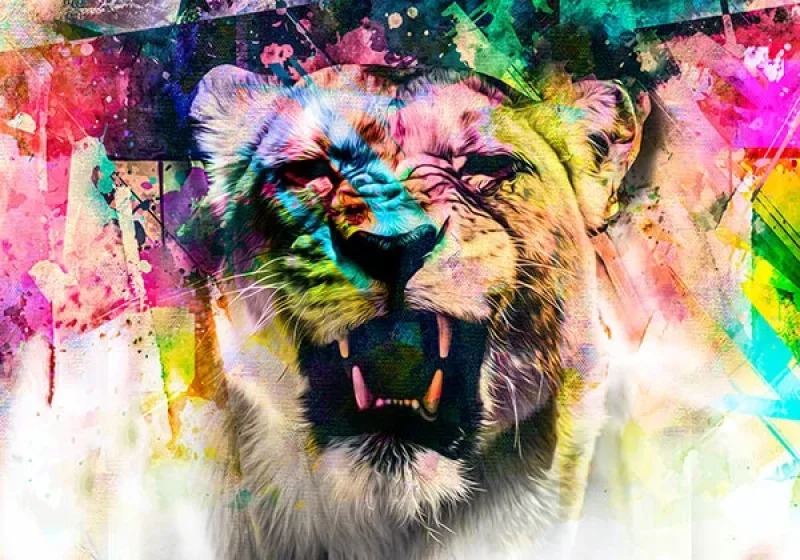 Stylised image of lion with colourful background