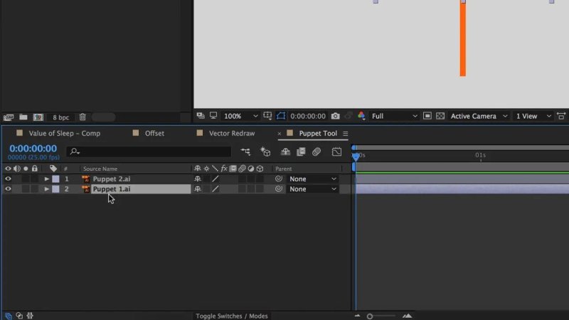 After Effects workspace displaying the timeline panel for a composition titled 