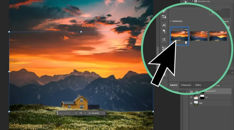 Black arrows point to panel options in Photoshop.