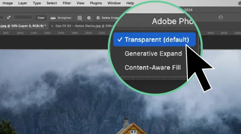 A black arrow points to a blue setting in Photoshop