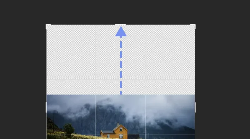 A dashed, purple arrow pointing in an up direction.