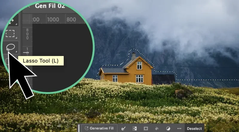 A black arrow points to a menu item in Photoshop.