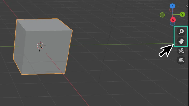 zoom in and out and move view buttons highlighted in the 3d viewport in blender