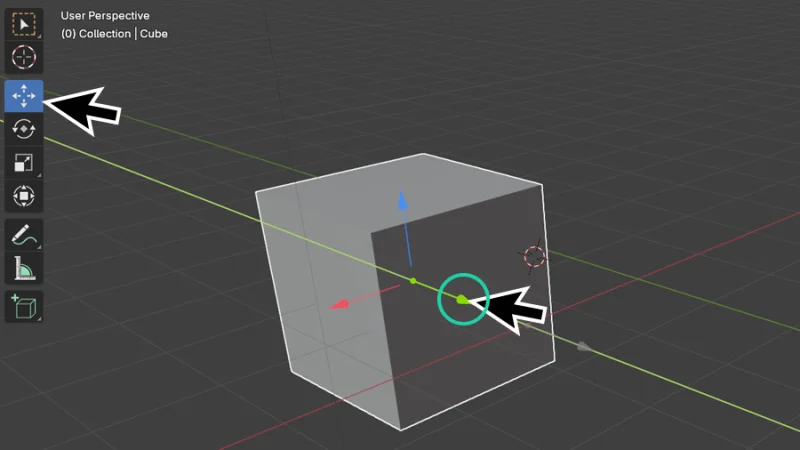 moving a 3d cube mesh using the move tool in blender