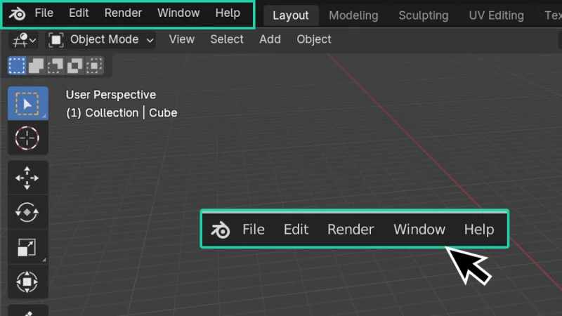 top bar menu options highlighted in blender