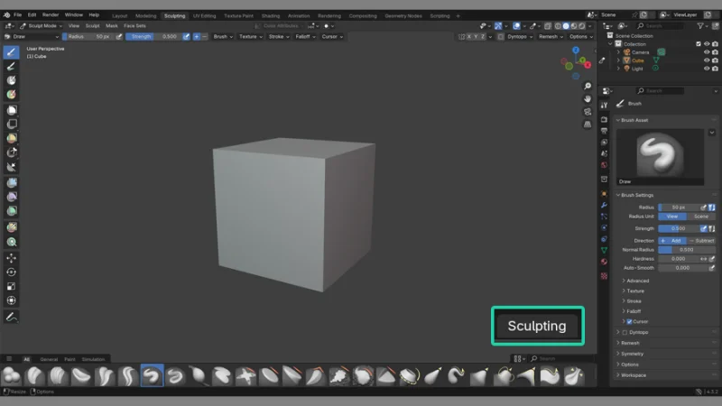 sculpting workspace full view in blender