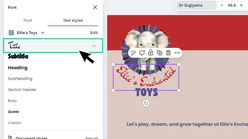 using text styles to apply brand kit font settings to text in canva