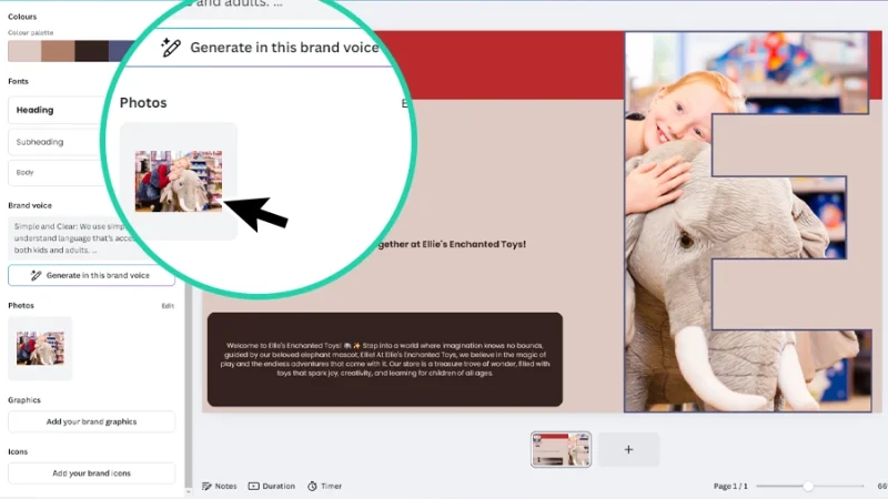 applying a brand kit photo to a frame in canva