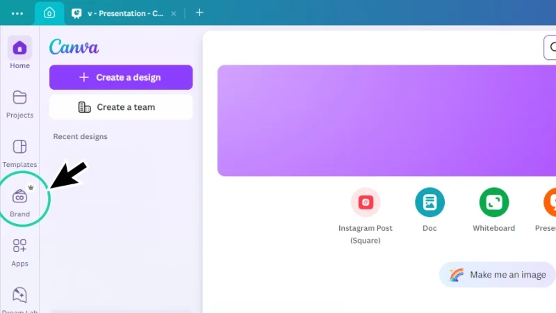 accessing brand kits in canva from the homepage left toolbar