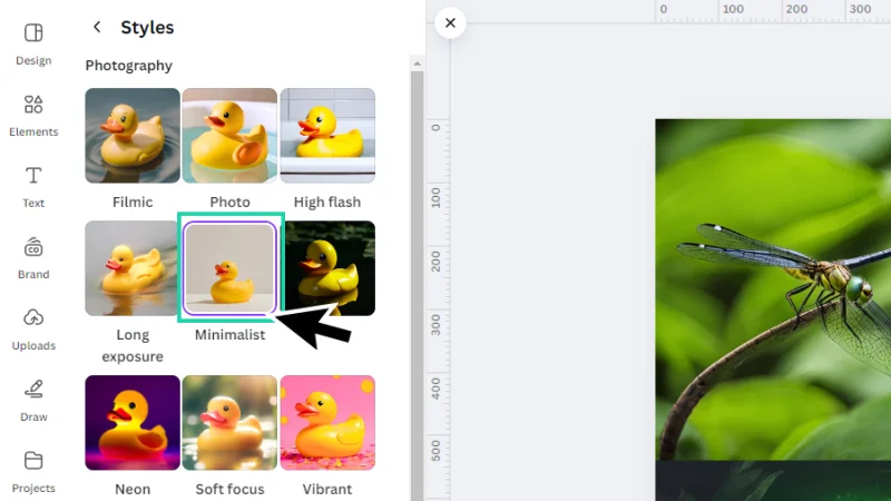 applying the magic media minimalist style to a new ai generated image in canva