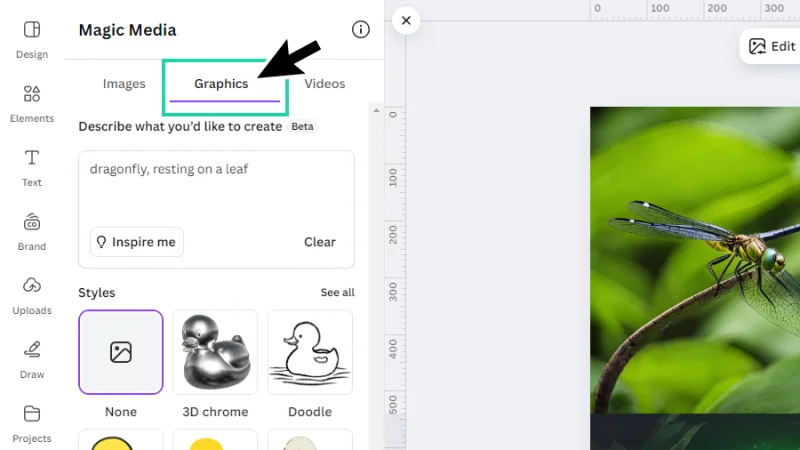 opening the magic media graphics panel in canva