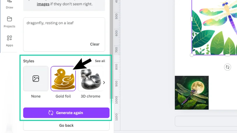 applying the gold foil style to a new ai generated vector graphic in canva