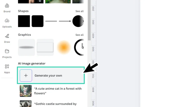 accessing AI image generator features in the elements panel in canva