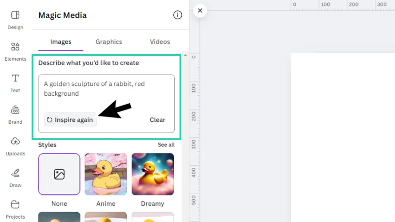 generating magic media sample ai prompts in canva