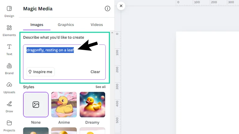 setting a prompt description for magic media in canva