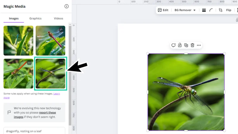placing an ai generated image on a new page in canva