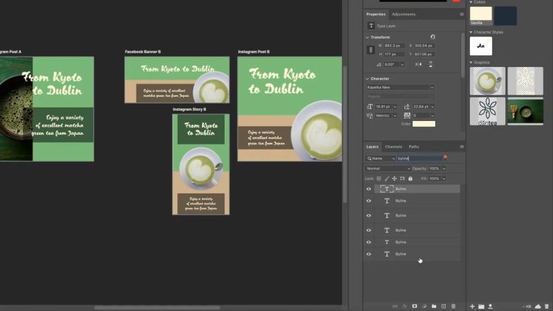 Photoshop Layers panel filtered by Name using the search term 