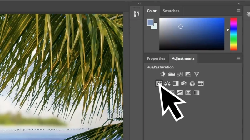 hue and saturation icon on the adjustments panel in adobe photoshop