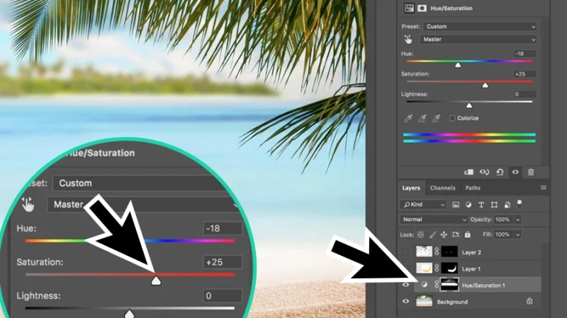 hue and saturation icon on the adjustments panel in adobe photoshop
