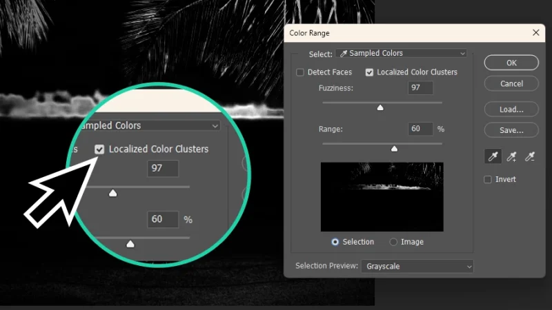 localized color clusters magnified in adobe photoshop