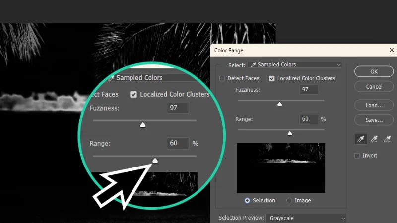 range slider magnified on color range panel in adobe photoshop