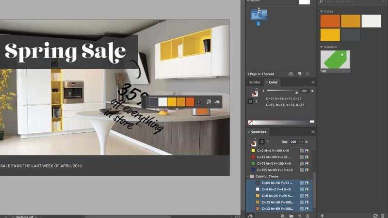 InDesign layout displaying sampled color swatches added to the Swatches panel as a 