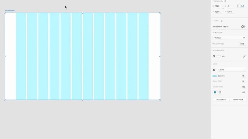 Adobe XD workspace showing a selected blank 1920x1080 