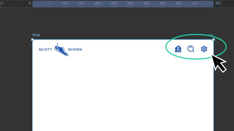 navigation bar icons fixed to the right edge of a parent frame in figma